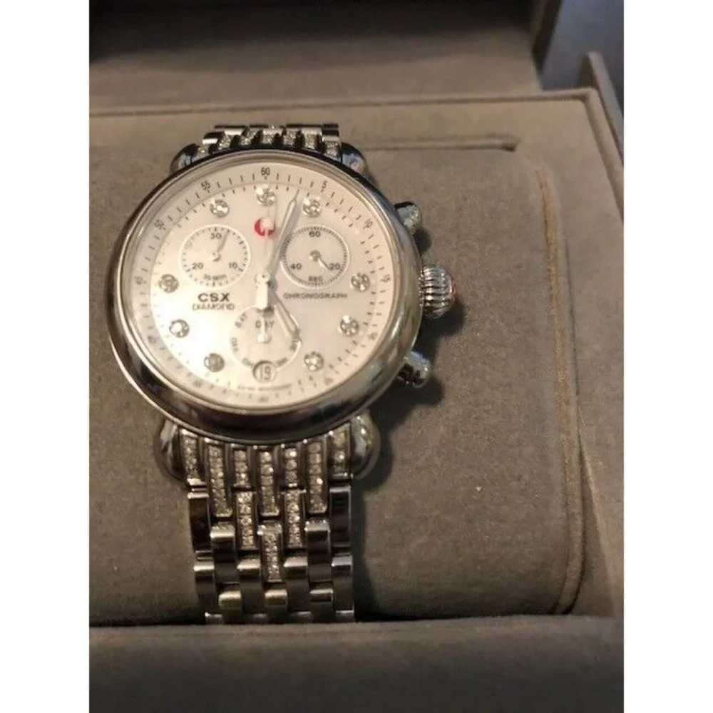 MICHELE CSX MW03M00A0046 WOMEN'S CHRONOGRAPH DIAMOND CASE & BAND SWISS QUARTZ